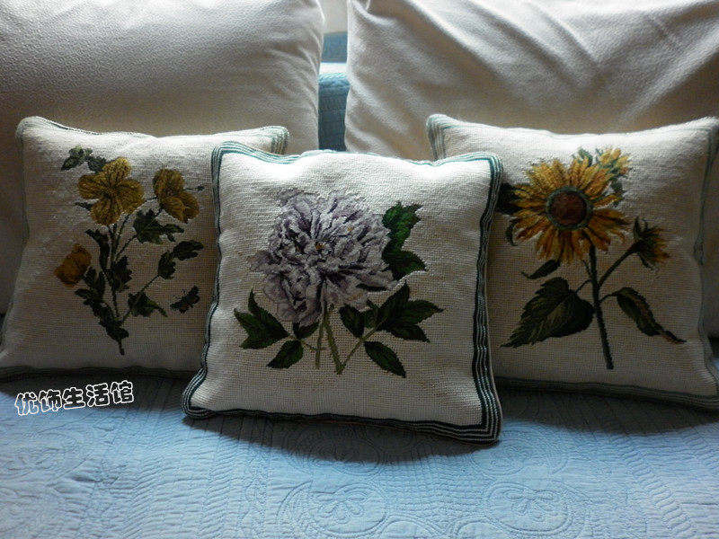 Hand embroidered handmade wool thread embroidery suede embroidered cushion cover high-grade lean pillow cover upscale gift giving gift