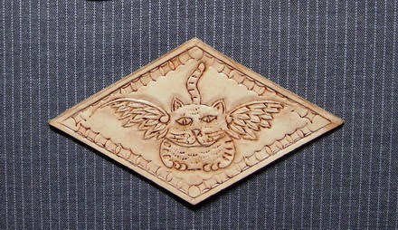 Handmade Leather Carvings Angels Cat Bull Leather Hair Clip