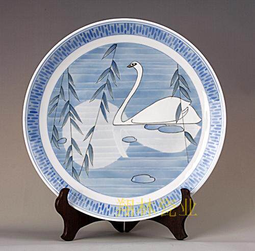 Liling porcelain - red official kiln glaze hand - drawn 33cm hanging plate goose pool night