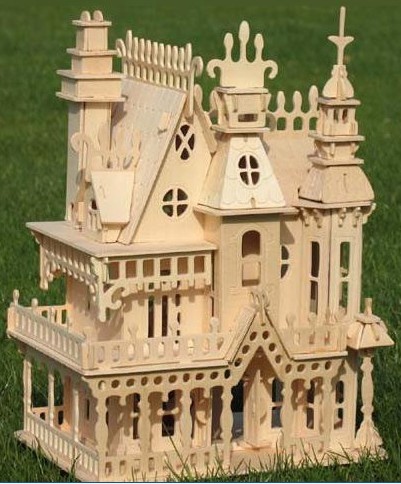 Quadruple wooden three-dimensional puzzle luxury cabin 3D building model large DIY dream Villa puzzle