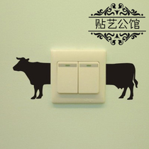 Korean style carved wall sticker DIY personality creative childrens room switch decoration sticker Q-031 clan cow