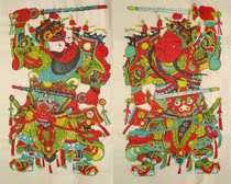 National Intangible Cultural Heritage collection gifts good products Ancient version Wuqiang Woodblock New Year painting Whip sword Whip Mace Door god