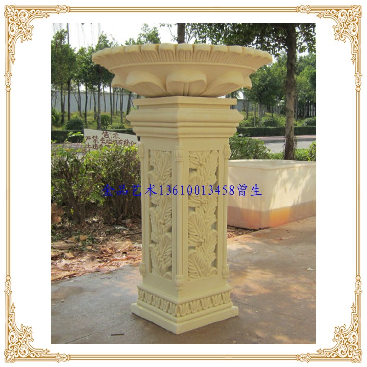 Sandstone flower pot flower pot sandstone glass steel relief mural pillar pier base garden landscape flower pot fountain