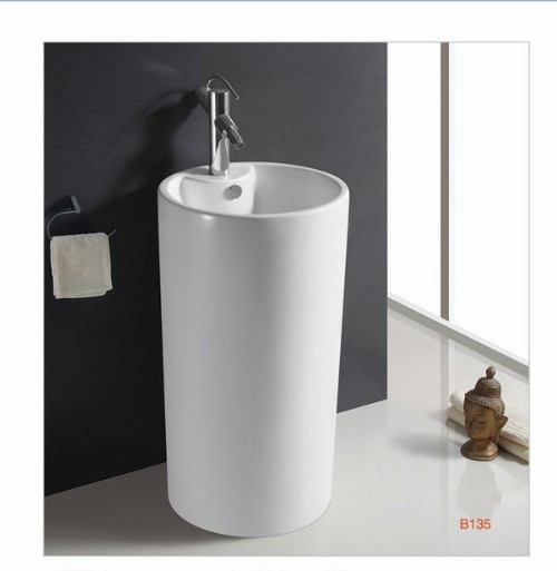 One-piece column basin Ceramic wash basin Balcony floor-to-ceiling one-piece basin Powder room sink Round bathroom basin