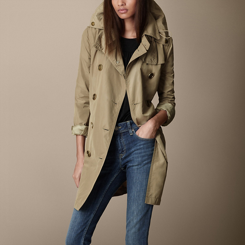 BURBERRY/博柏利塔夫绸连帽Trench风衣 38247371