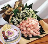 Powder rose 33 8-inch fresh milk cake Shanghai flower shop birthday flowers city express inner ring