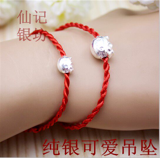 990 Sterling Silver Cat Red String Hands for Men and Women Couples Red String Hands DIY Silver Pendant Loose Beads