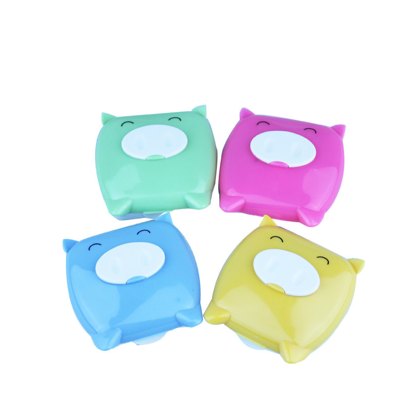 奕文198迷你小猪 美瞳 隐形眼眼镜伴侣盒 护理盒 多色双联盒