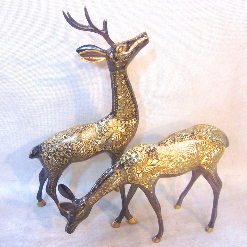 Prosperity Fushou Deer Pakistani copper carving couples to the deer opening auspicious gifts to reduce the treasurer recommended