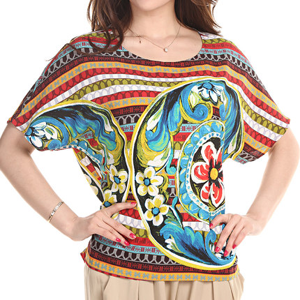 祥义号中老年蝙蝠袖T恤真丝女衫圆领中长款桑