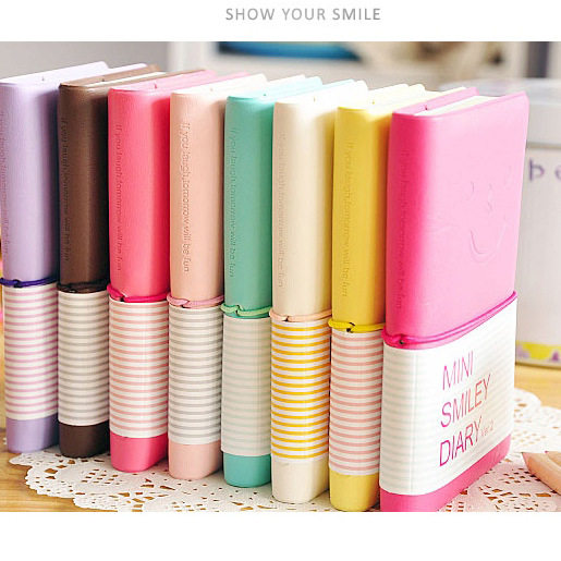 Korean stationery imitation leather candy color smiley face small pen with smile expression leather set notepad