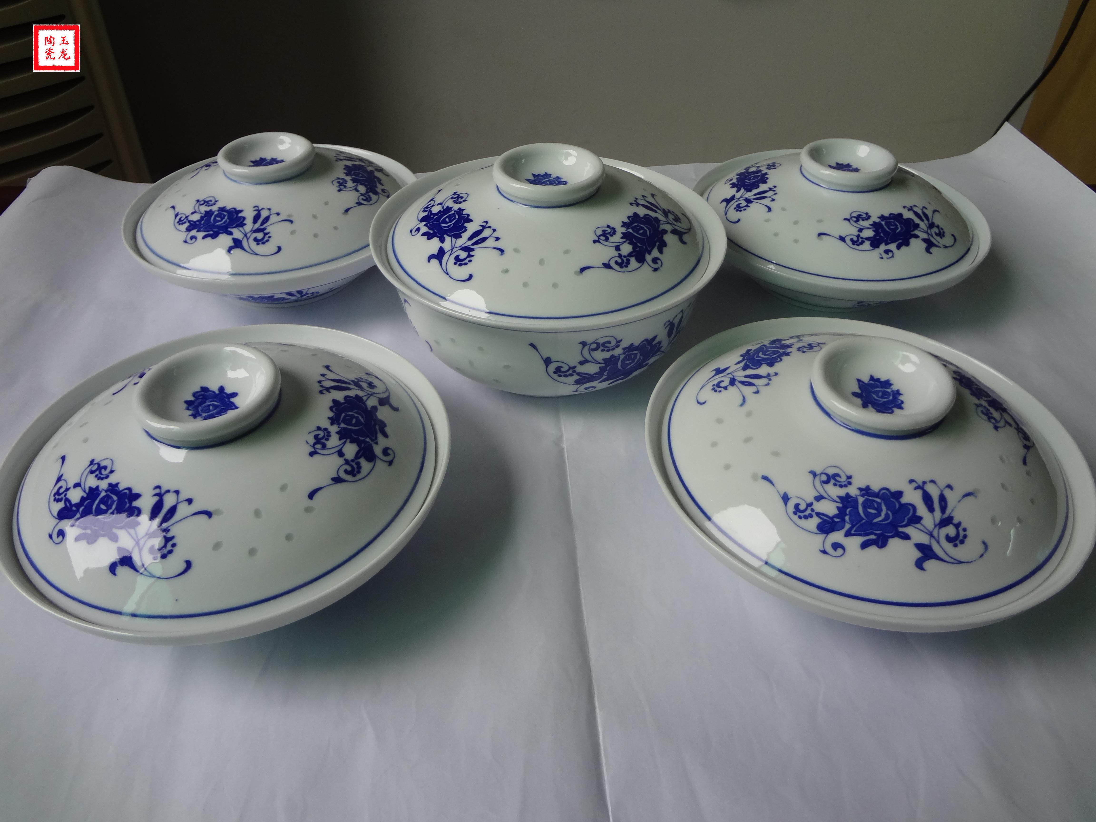 Jingdezhen blue and white kitchen utensils exquisite porcelain insulation belt cover bowl rice bowl plate soup plate gift porcelain