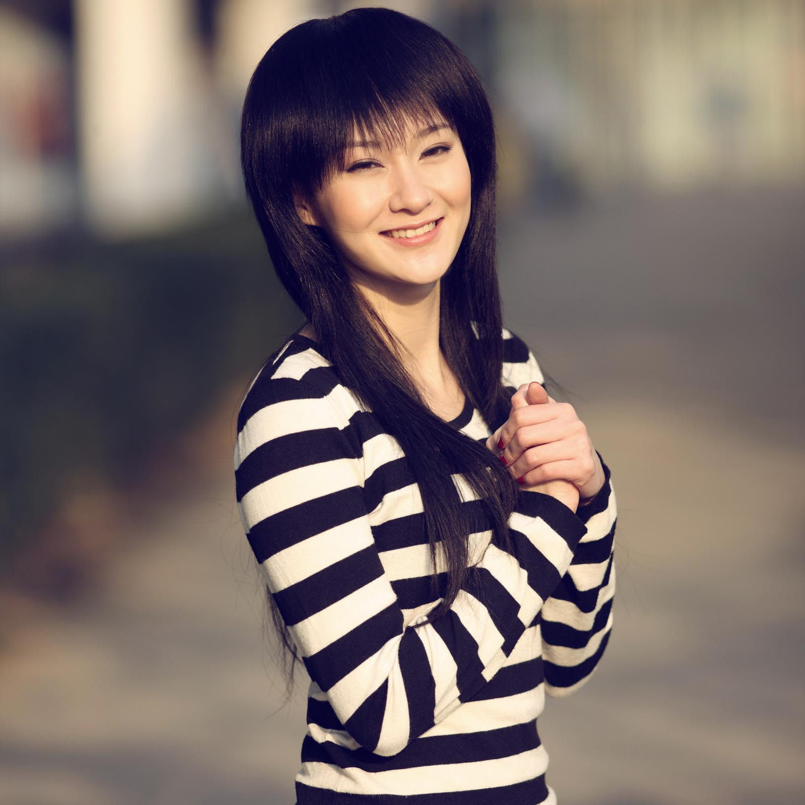 真发假发 女 长直发  时尚齐刘海 真人发丝假发 女士整顶假发套