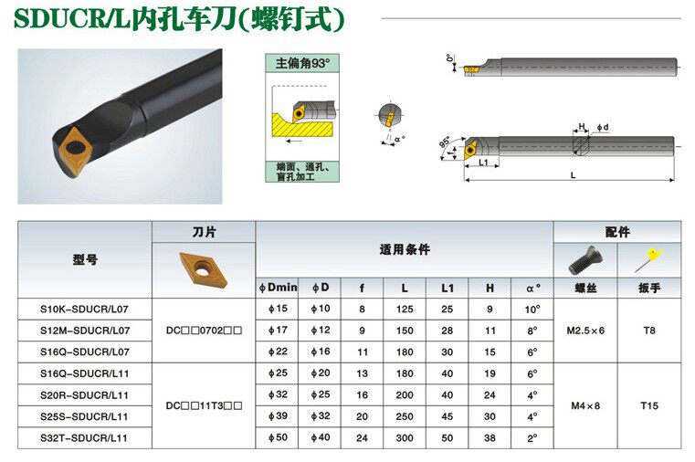S16Q-SDUCR L07 S16Q-SDUCR L11 Inner hole screw pressing car knife Main deviation angle 93 degrees