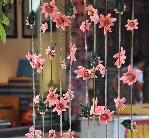 Yunnan Ethnic Handmade Flowers Cloth Art Door Curtain Fields Garden Wind Hanging Curtain Bar Tea Building Decoration Powder Red Yellow Blue