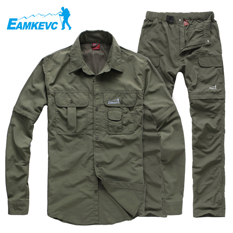 Ikevin men's summer outdoor UV protection two-cut quick-drying shirt quick-drying suit pants suit