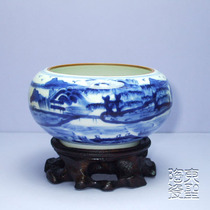 Small pieces landscape green flower ceramic pen washing room Four precious hand painted Jingdezhen retro porcelain washed pen small number pendulum piece