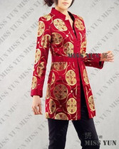Big Red Gold Flowers Fashion Noble Mama Long Sleeve Gorgeous Rich Lady Don Dress Modified Qipao Blouse Blouse Autumn Winter