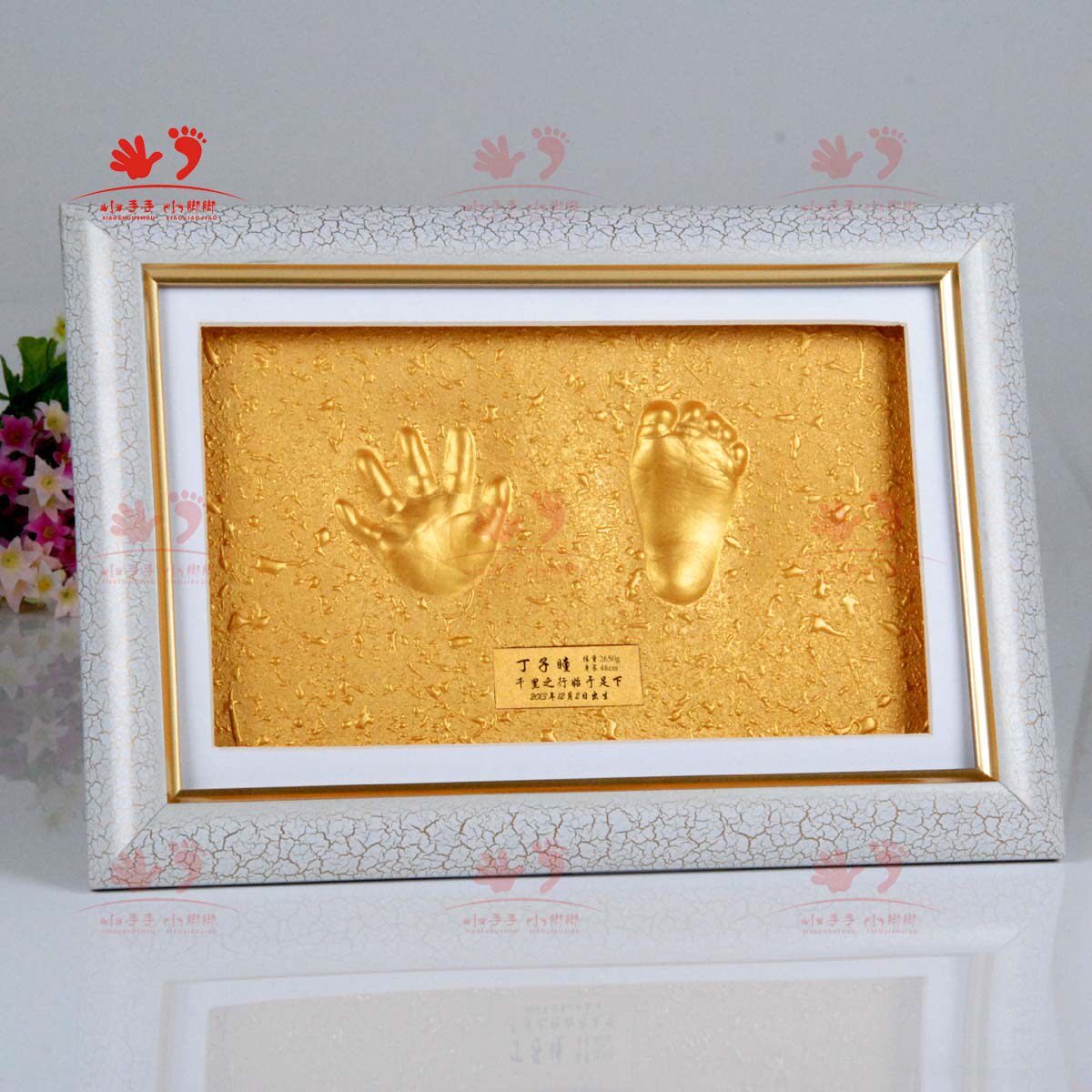 Gold Cracked Tortoise Box Baby Imprinted Hands Foot Print Baby Gift Baby Gift Baby memorabilia Save permanent