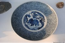 Mingcheng chemical blue and white export porcelain double elephant pattern large plate