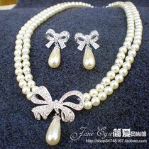 Bride Jewelry Set Wedding Wedding Jewelry Accessories Dress Party Gift Double Bow Pearl Necklace S