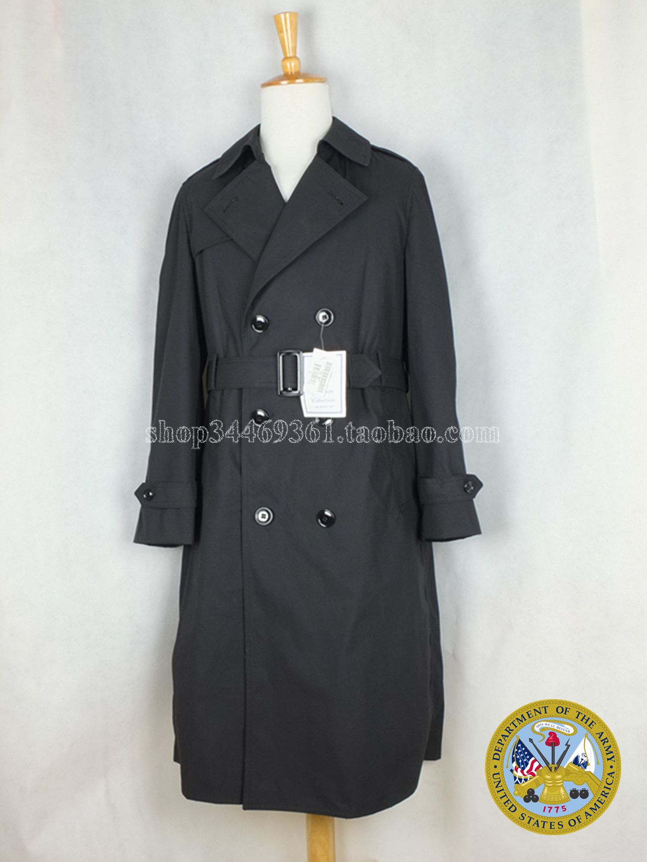 US ARMY Brand New Tag U.S. Army Black All-Weather Trench Coat Coat