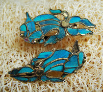 精品老银饰~鎏金点翠金鱼银耳环一对~信江收藏