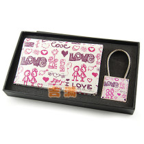 Creative gift HOLI love with leather card bag key chain set elegant