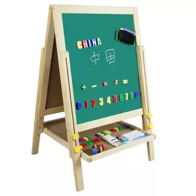 Wooden man solid wood double-sided magnetic children's drawing board easel can lift bracket type baby writing painting small blackboard