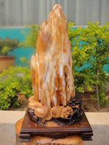 Rich as a mountain Myanmar tree fossil wood jade ornament flower bench floor-to-ceiling window 91941#(Shan Xiqi Gallery)