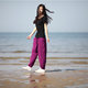 Lewang ຕົ້ນສະບັບແມ່ຍິງວັນນະຄະດີ Retro ຝ້າຍແລະ linen ກາງເກງກະເປົ໋າແມ່ຍິງບາງໆ Summer ສີມ່ວງ Loose Slimming Pants