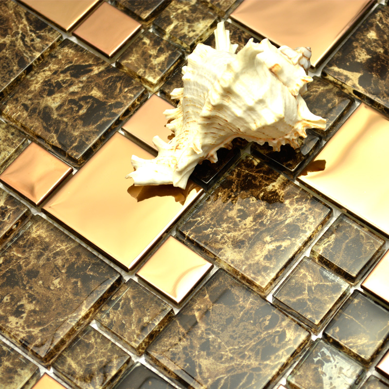 (Spill) gold leaf mosaic stainless steel glass metal mirror puzzle TV background wall sticker tiles