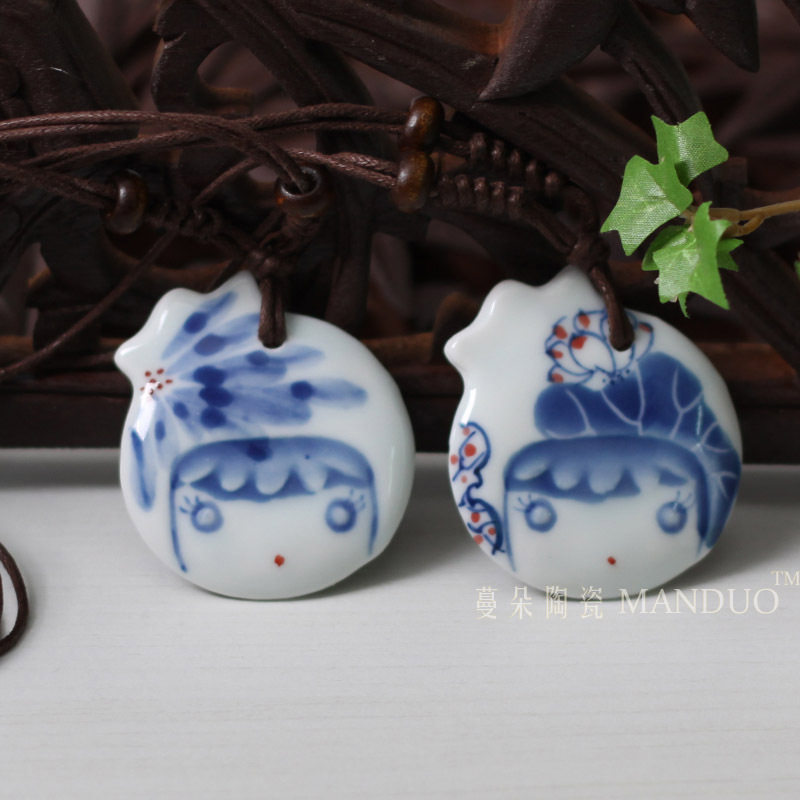 Blue and white cartoon character jewelry pendant ceramic jewelry national characteristics culture pendant individual fashion pendant