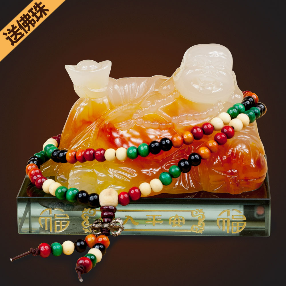 高档拉丝黄玉元宝弥勒佛汽车香水座 车载车用香水摆件内饰品
