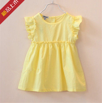 Summer boutique girls dress cotton sleeve dress light short sleeve dress yellow