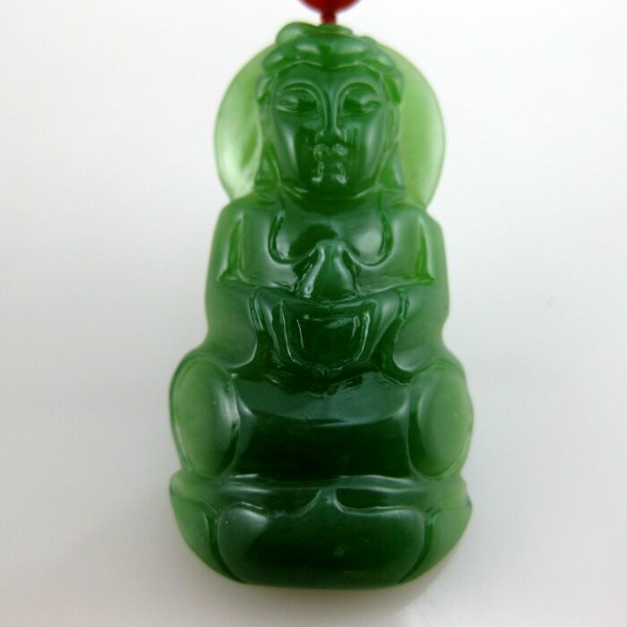(Lingde jade instrumental) Xinjiang and Tian Yubei jade spinach green Guanyin hanging pendant men's belt certificate