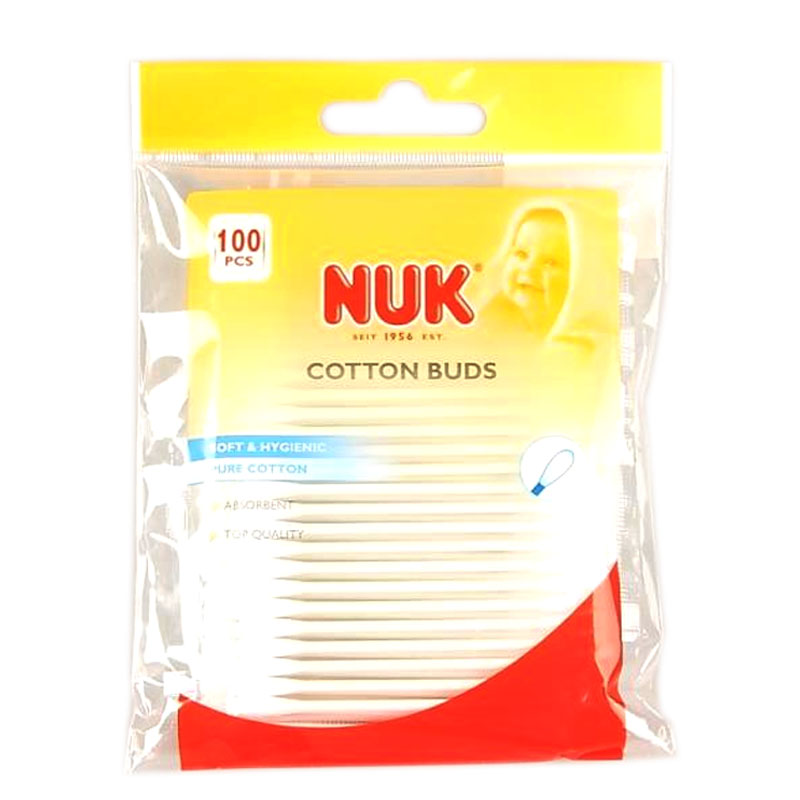 NUK 进口婴幼儿棉棒 宝宝清洁棉签 纯棉棉签 棉球100只 袋装