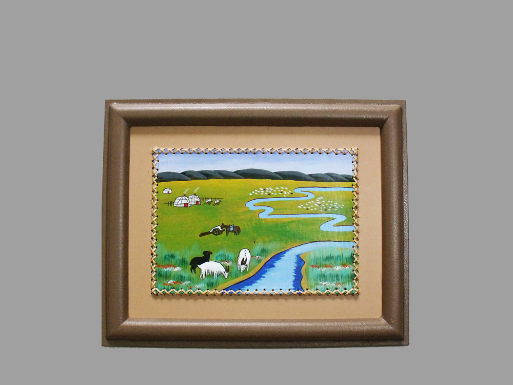 Mongolian craft gift decoration art decorative painting Mongolian cowhide painting leather handmade Xilin River