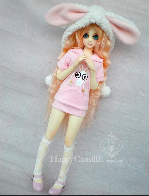 bjdsd doll clothes baby clothes cute pink 4 points short sleeve hanging hat rabbit top 1 4 giant baby 1 3