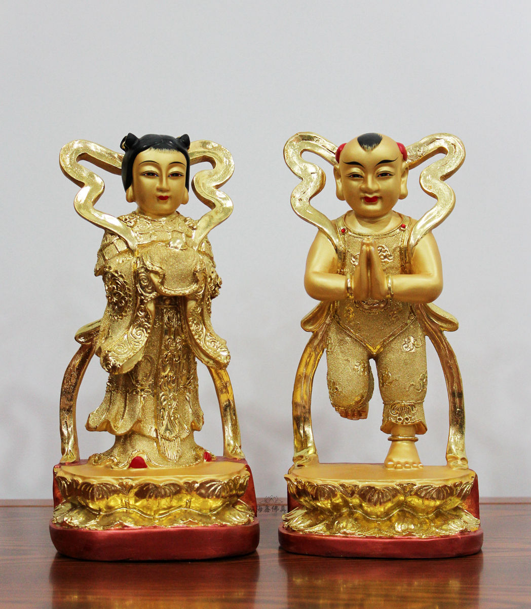 Haixin Buddha Statues Solemn Buddha Statues Resin Glass Fiber Golden Boy Jade Girl Good Fortune Boy Dragon Girl