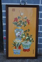 Qing Qianlong official kiln Lang Shining painted enamel color bottle flower Bogu porcelain plate painting