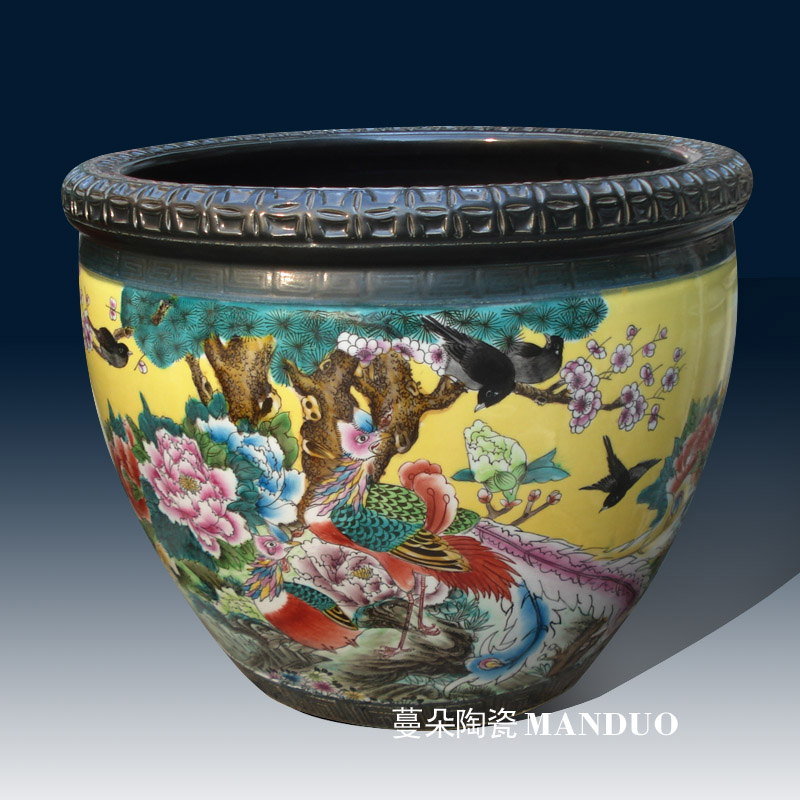 Made the peony flowers and birds fish home xiantao hand - Made porcelain aquarium housewarming gift cylinder