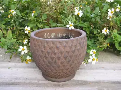 European style coarse pottery flower pot Quaint old pottery flower pot Red brown retro ceramic flower pot