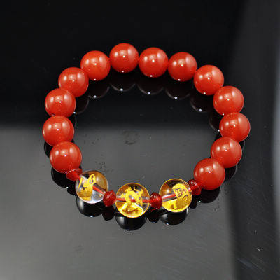 修明堂生肖猴鼠龙人2016猴年开运红玛瑙三合贵人手链 申子辰 女款