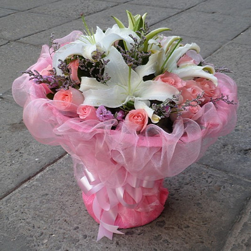 教师节粉玫瑰百合苏州情人节预定生日同城鲜花速递泰兴南通唐海县
