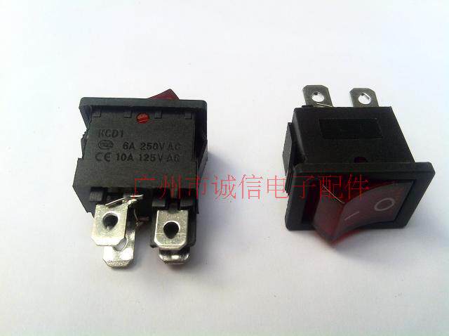 Factory direct red rocker switch KCD1-104 4 feet 2 gears with lights imported rocker power switch copper feet