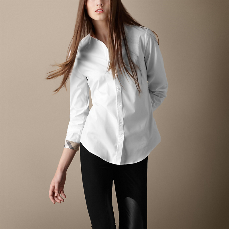 Burberry博柏利 女士格纹袖口弹力棉质衬衫 37633441