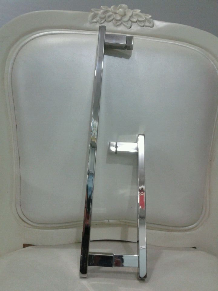 Stainless steel bright thickened glass door handle shower room bilateral seven-character handle hole distance 20X40cm