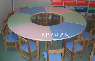 Kindergarten log desks and chairs Children's special tables and chairs fireproof board combination round table learning table factory direct sales