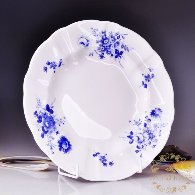 British import Royal Crown Derby porcelain cold bright blue rose floral dinner plate-Taobao